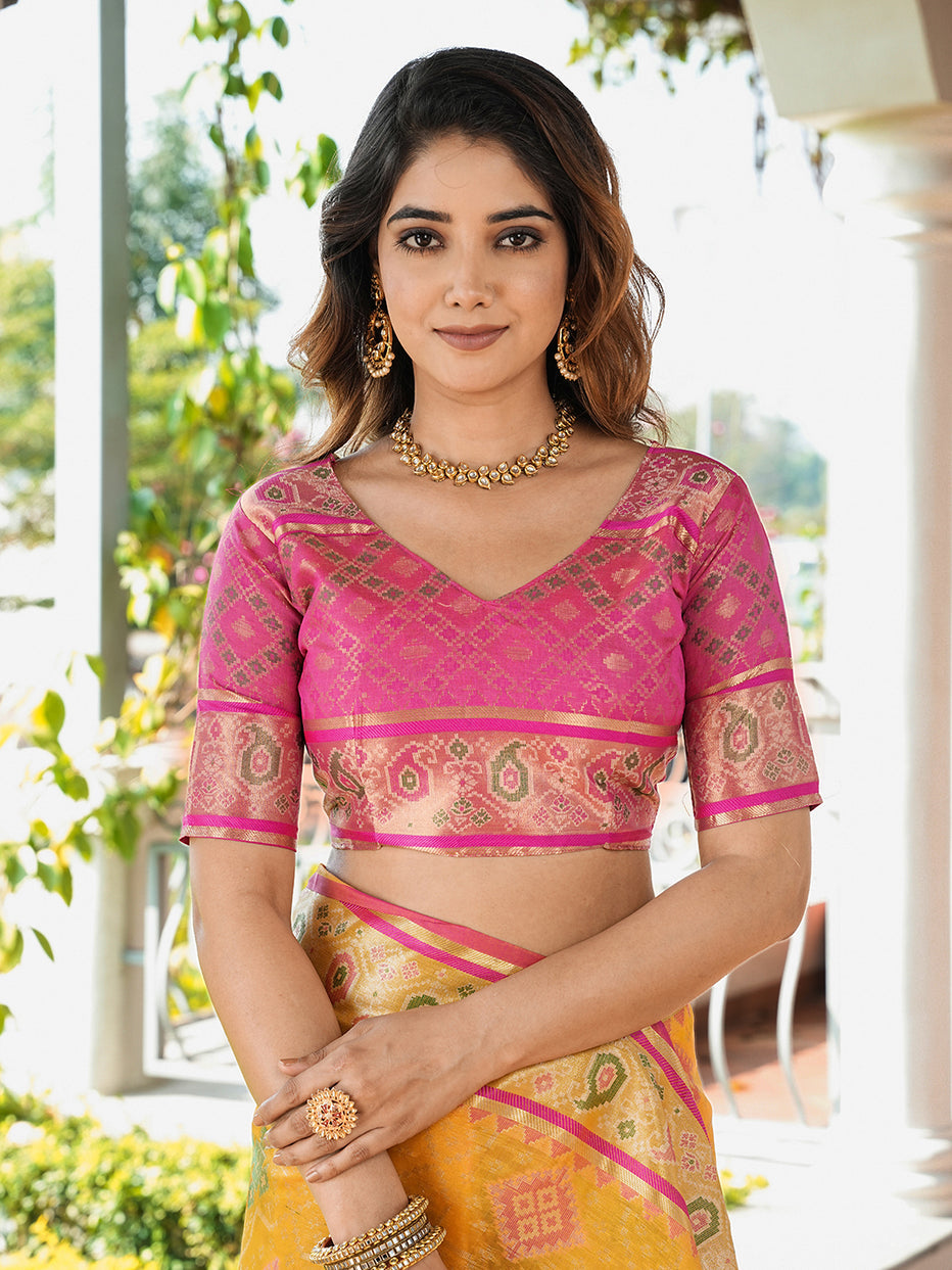 Yellow Organza Zari Woven Patola Organza Saree