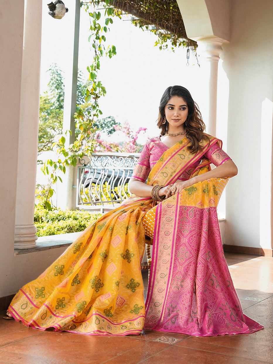 Yellow Organza Zari Woven Patola Organza Saree Organza Saree Anant Tex Exports Pvt.Ltd..