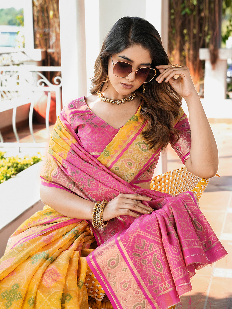 Yellow Organza Zari Woven Patola Organza Saree Organza Saree Anant Tex Exports Pvt.Ltd..