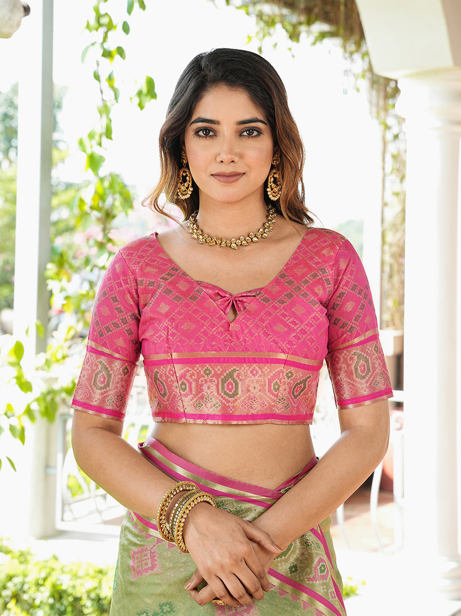 Pista Green Organza Zari Woven Patola Organza Saree