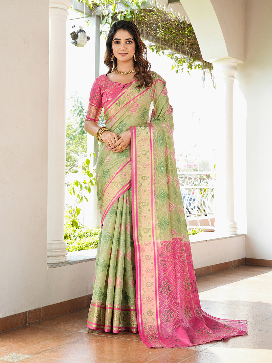 Pista Green Organza Zari Woven Patola Organza Saree