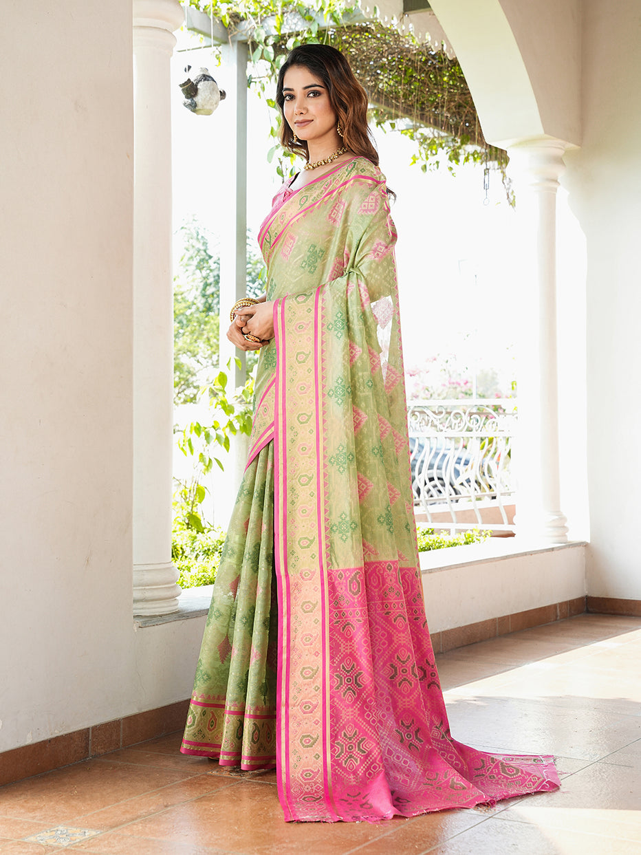 Pista Green Organza Zari Woven Patola Organza Saree