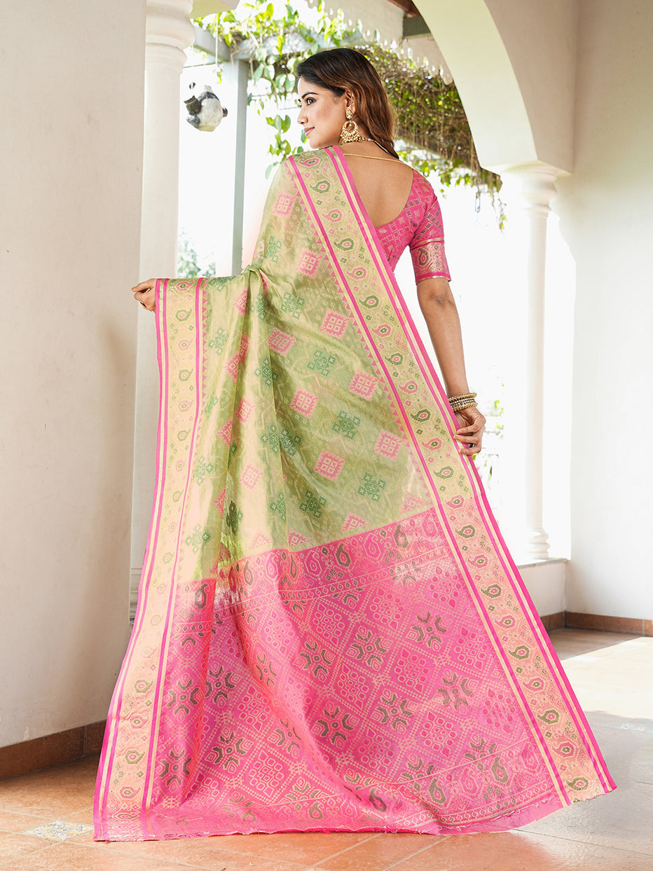 Pista Green Organza Zari Woven Patola Organza Saree