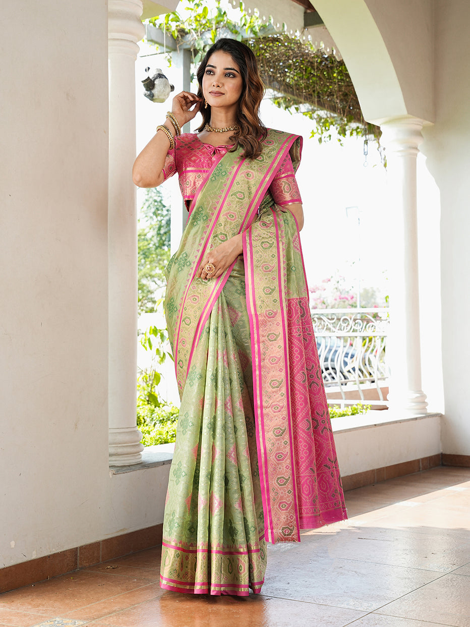 Pista Green Organza Zari Woven Patola Organza Saree