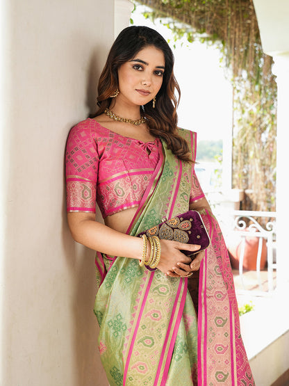Pista Green Organza Zari Woven Patola Organza Saree Organza Saree Anant Tex Exports Pvt.Ltd..