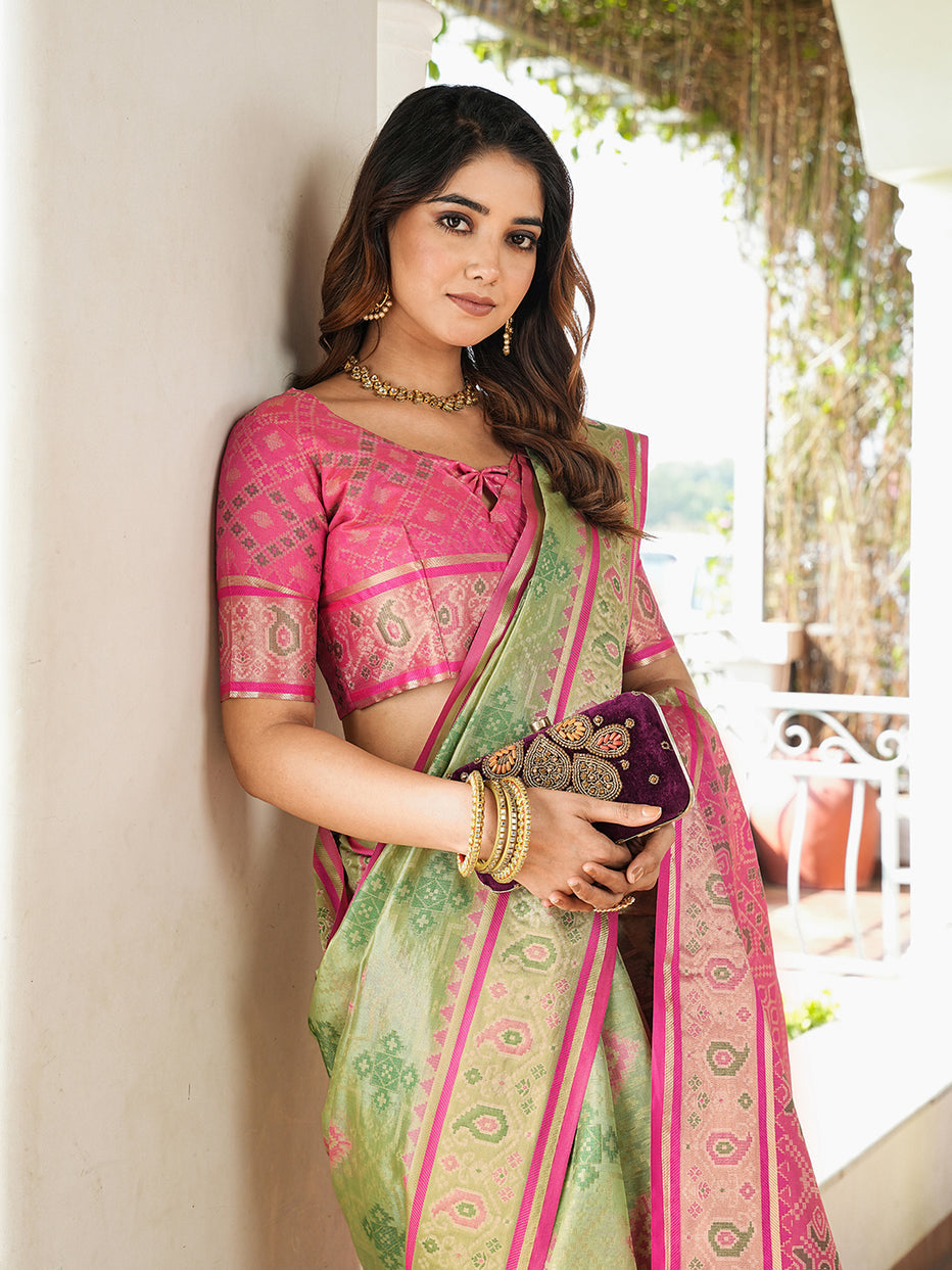 Pista Green Organza Zari Woven Patola Organza Saree