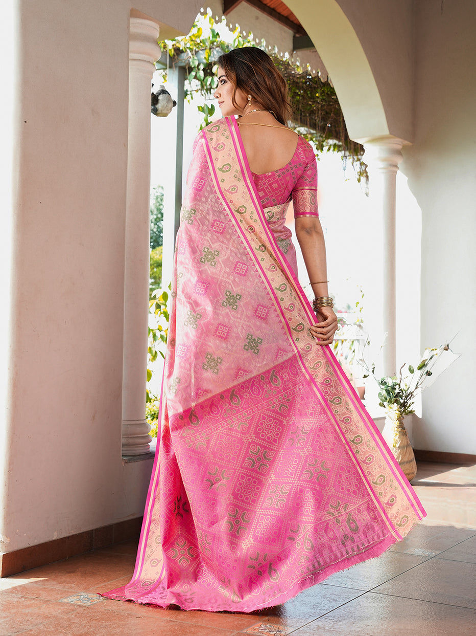 Pink Organza Zari Woven Patola Organza Saree Organza Saree Anant Tex Exports Pvt.Ltd..