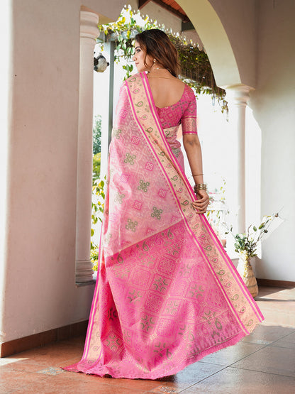 Pink Organza Zari Woven Patola Organza Saree Organza Saree Anant Tex Exports Pvt.Ltd..