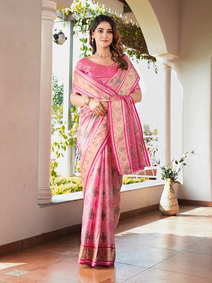 Pink Organza Zari Woven Patola Organza Saree Organza Saree Anant Tex Exports Pvt.Ltd..