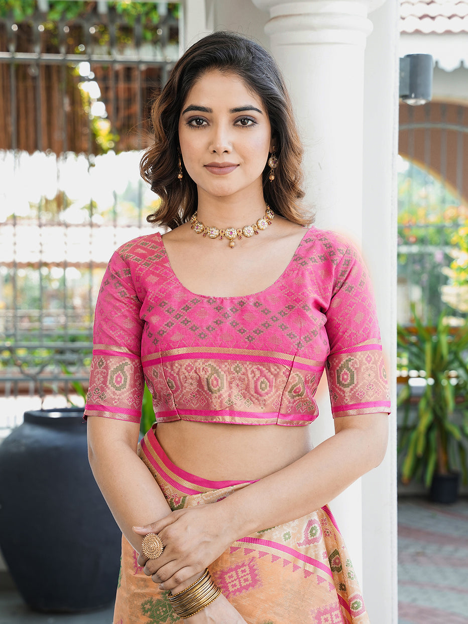 Peach Organza Zari Woven Patola Organza Saree