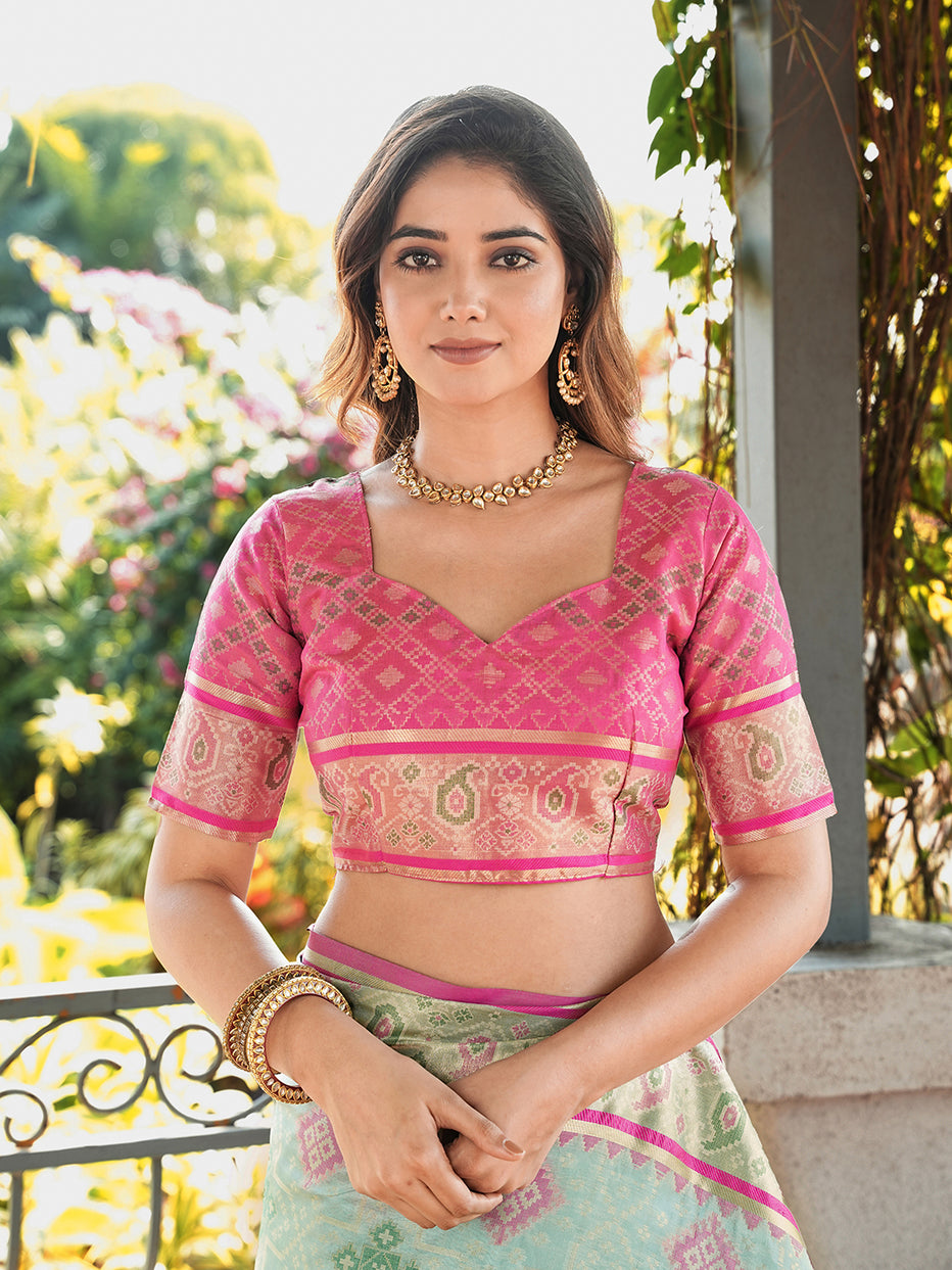 Sky Blue Organza Zari Woven Patola Organza Saree