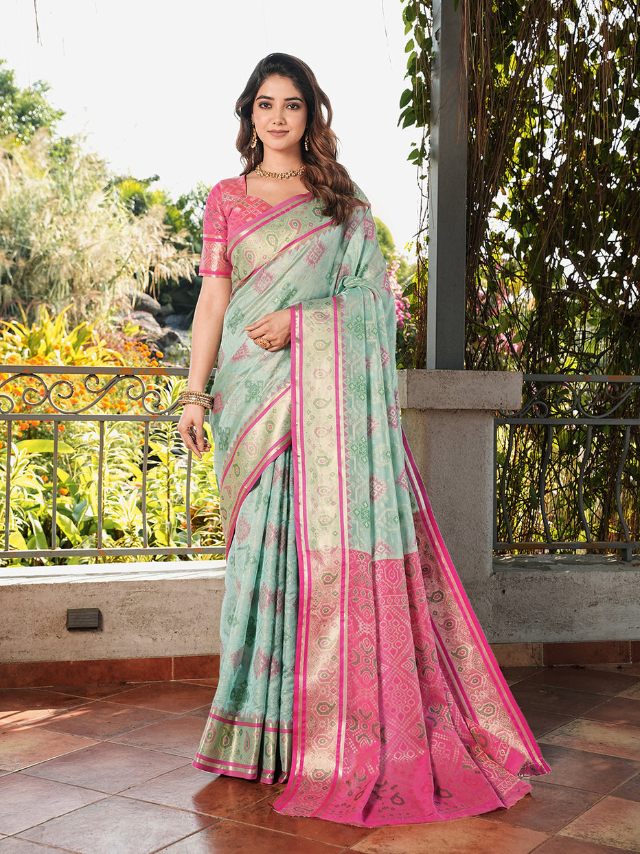Sky Blue Organza Zari Woven Patola Organza Saree