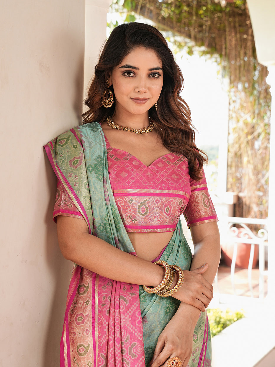 Sky Blue Organza Zari Woven Patola Organza Saree