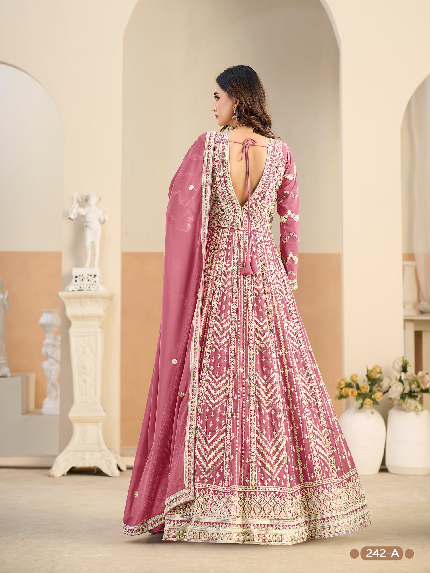 Pastle Pink Pure Soft Faux Georgette Heavy Embroidery Work Long Anarkali Gown