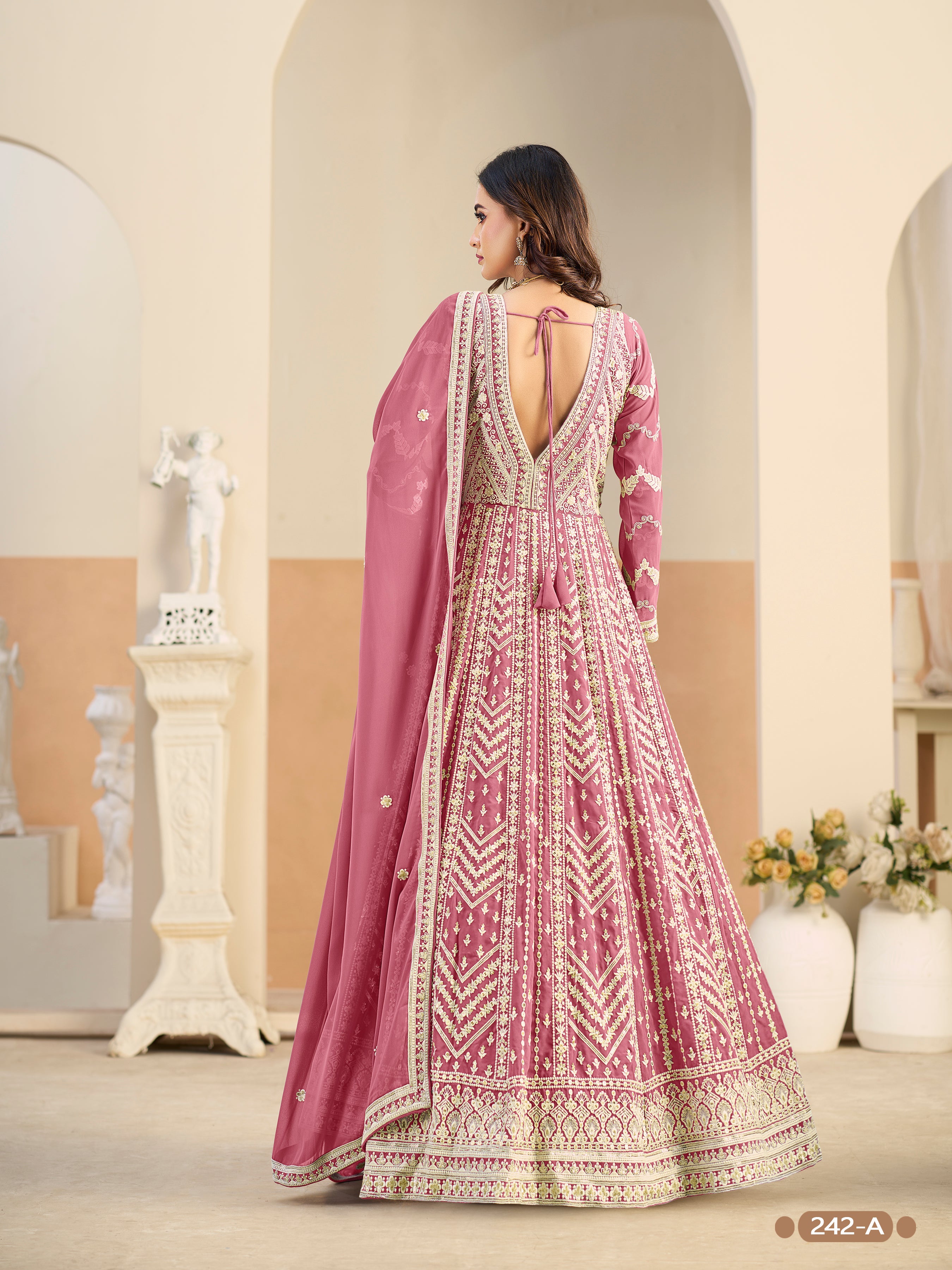 Pastle Pink Pure Soft Faux Georgette Heavy Embroidery Work Long Anarkali Gown