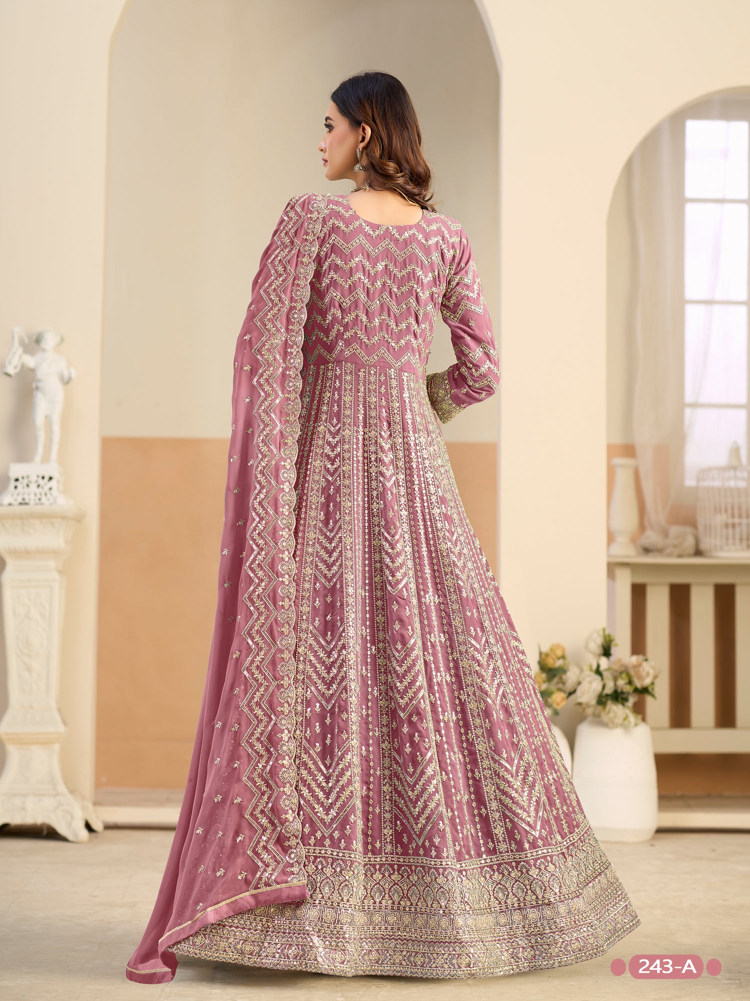 Pastle Pink Pure Soft Faux Georgette Heavy Embroidery Work Long Anarkali Gown 