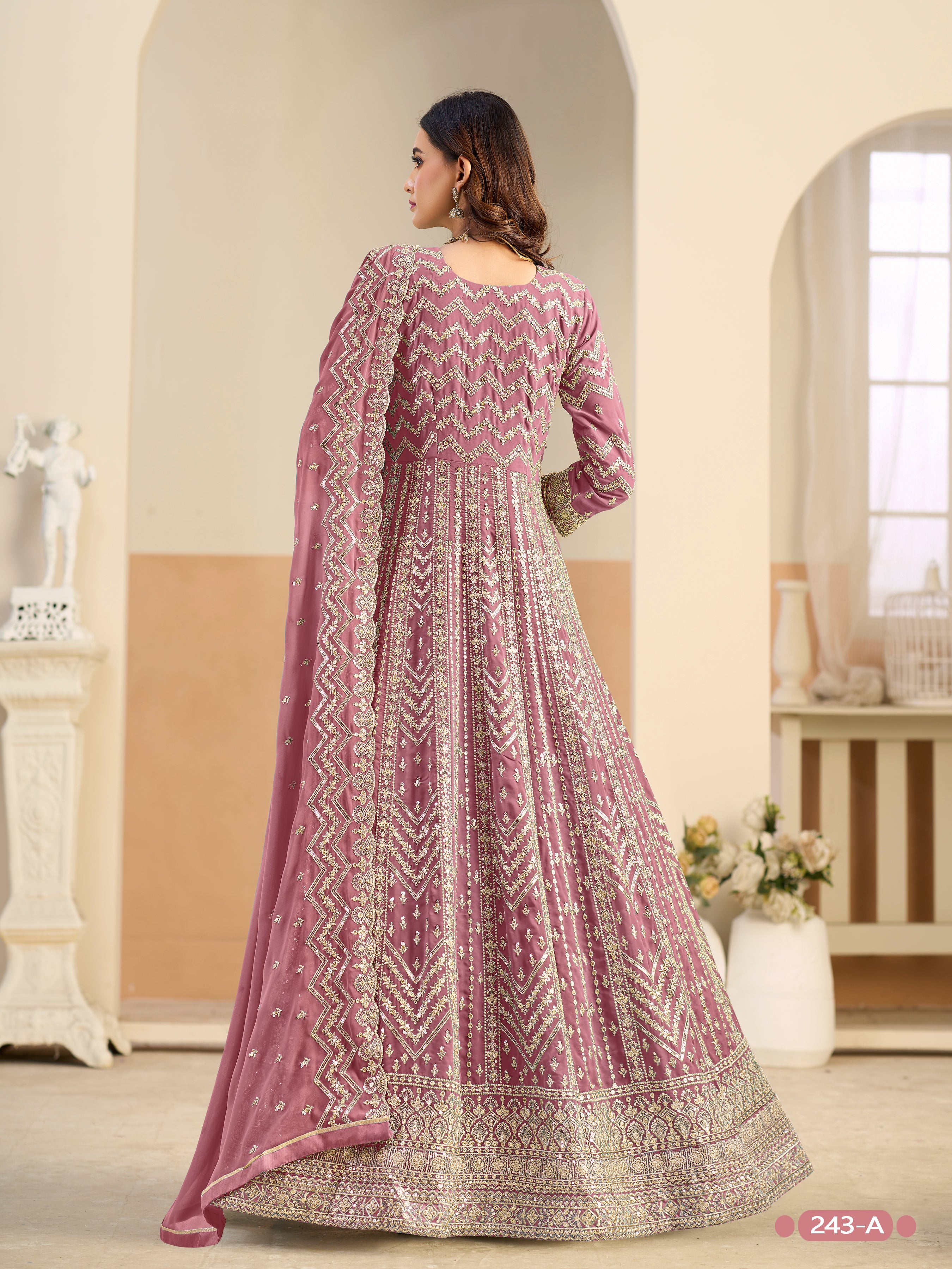 Pastle Pink Pure Soft Faux Georgette Heavy Embroidery Work Long Anarkali Gown 