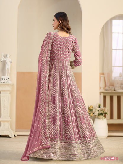 Pastle Pink Pure Soft Faux Georgette Heavy Embroidery Work Long Anarkali Gown 