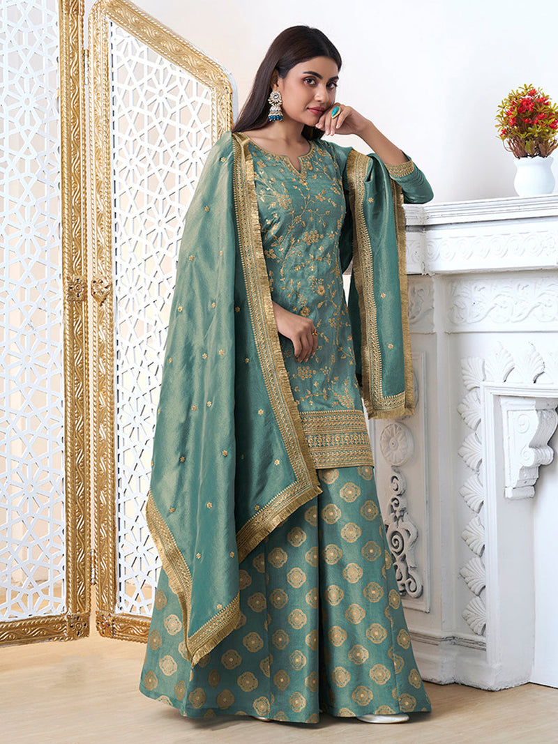 Indian festive wear sharara suit with sequin dupatta