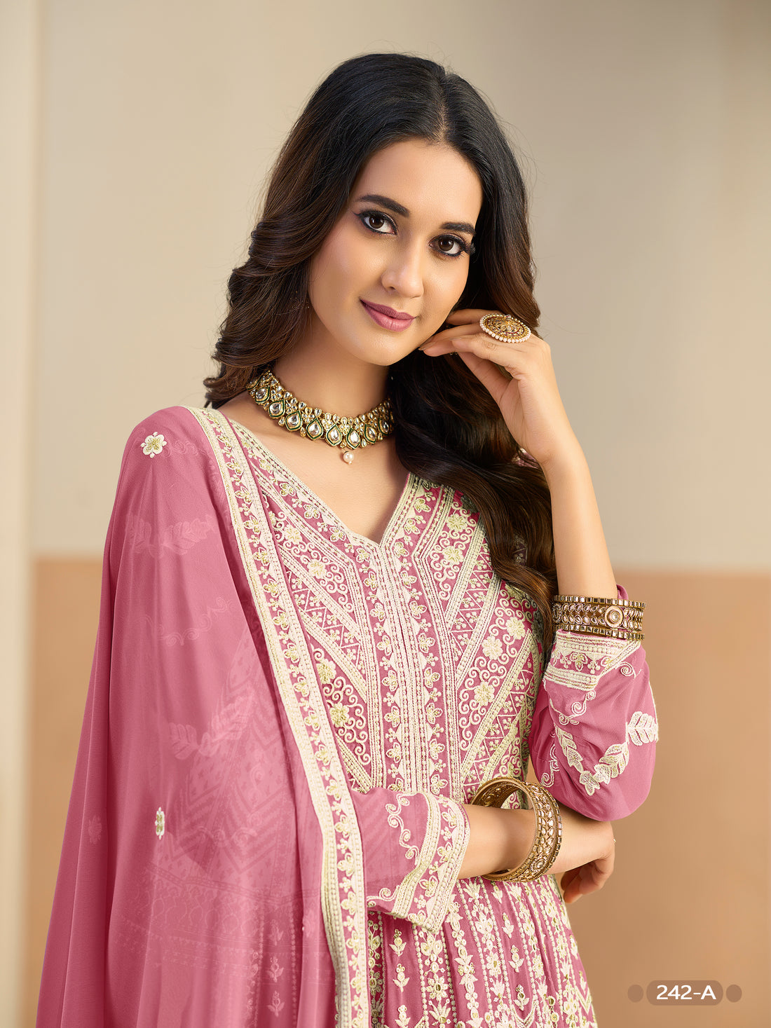 Pastle Pink Pure Soft Faux Georgette Heavy Embroidery Work Long Anarkali Gown
