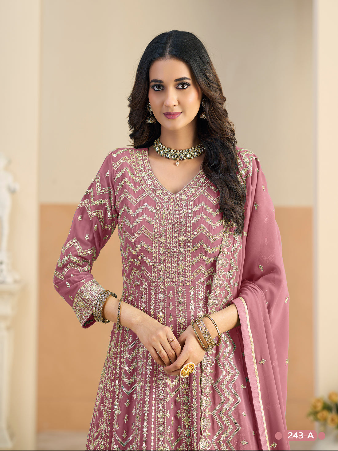 Pastle Pink Pure Soft Faux Georgette Heavy Embroidery Work Long Anarkali Gown 