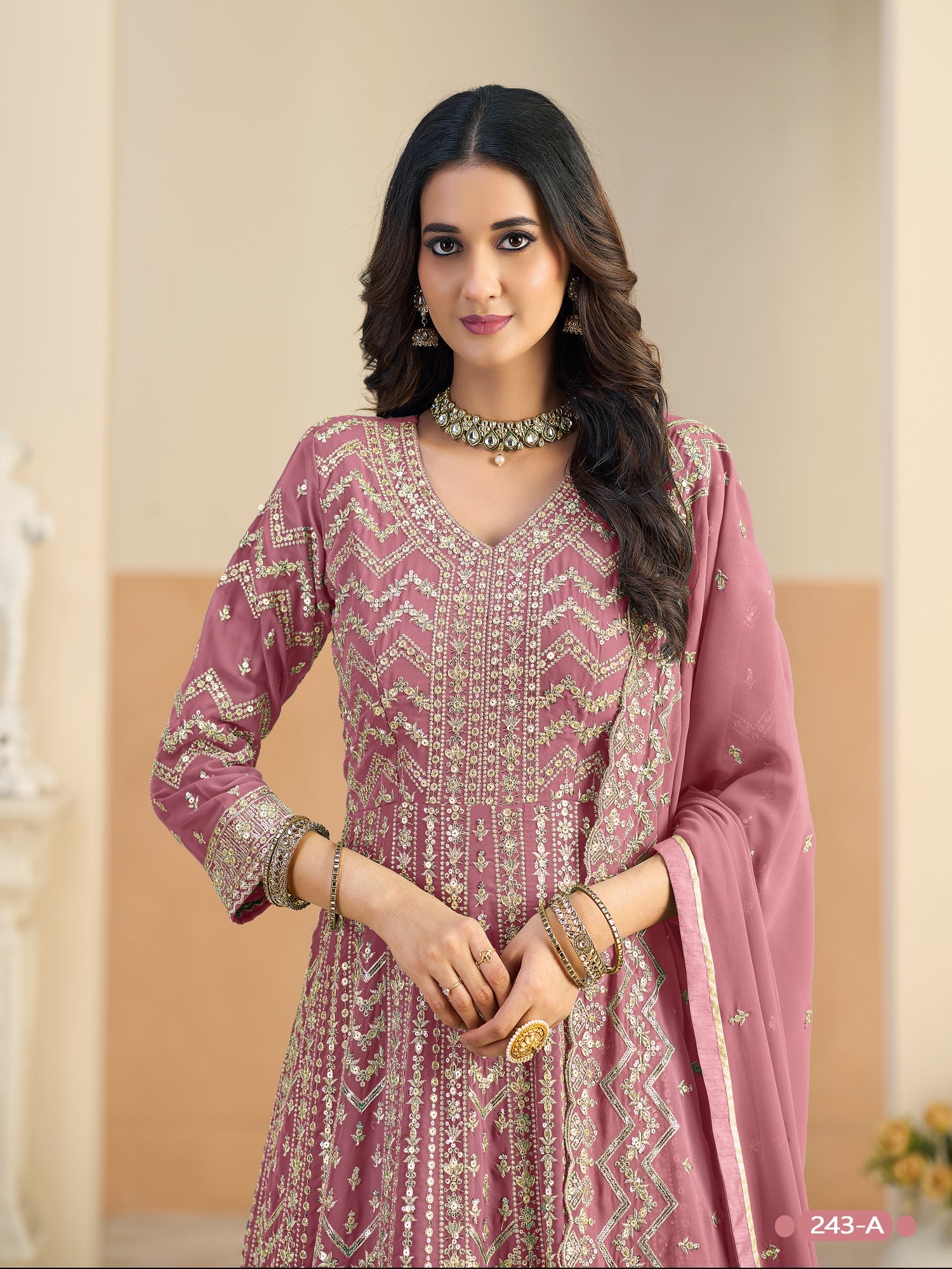 Pastle Pink Pure Soft Faux Georgette Heavy Embroidery Work Long Anarkali Gown 