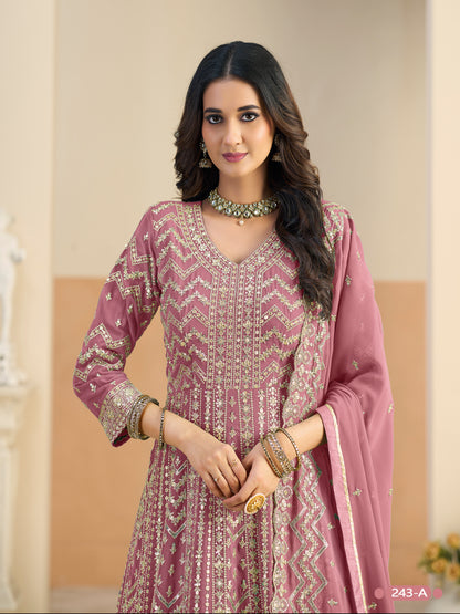 Pastle Pink Pure Soft Faux Georgette Heavy Embroidery Work Long Anarkali Gown 
