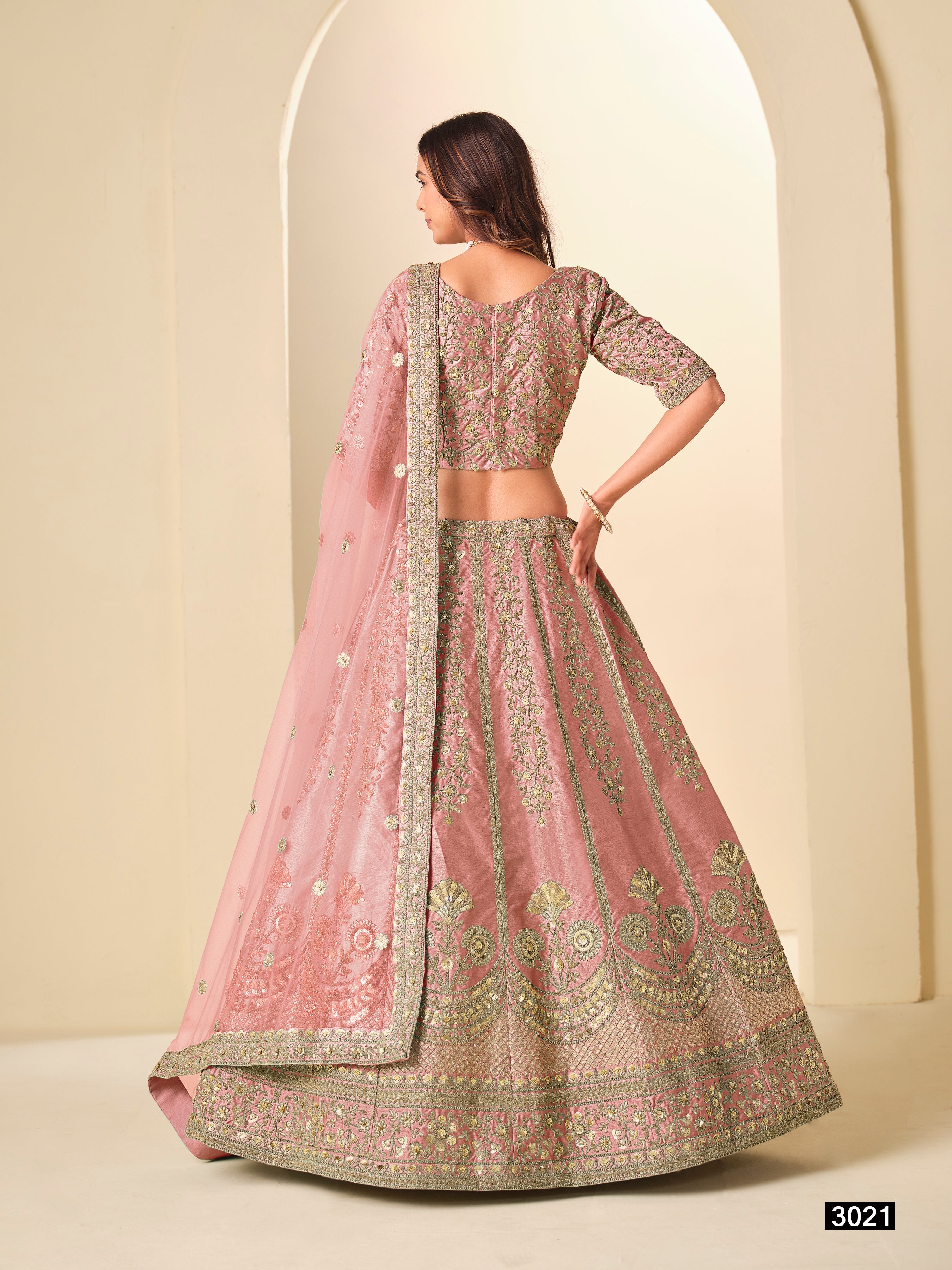 Pink Pure Soft Art Silk Heavy Embroidery Work Bridal Lehenga 