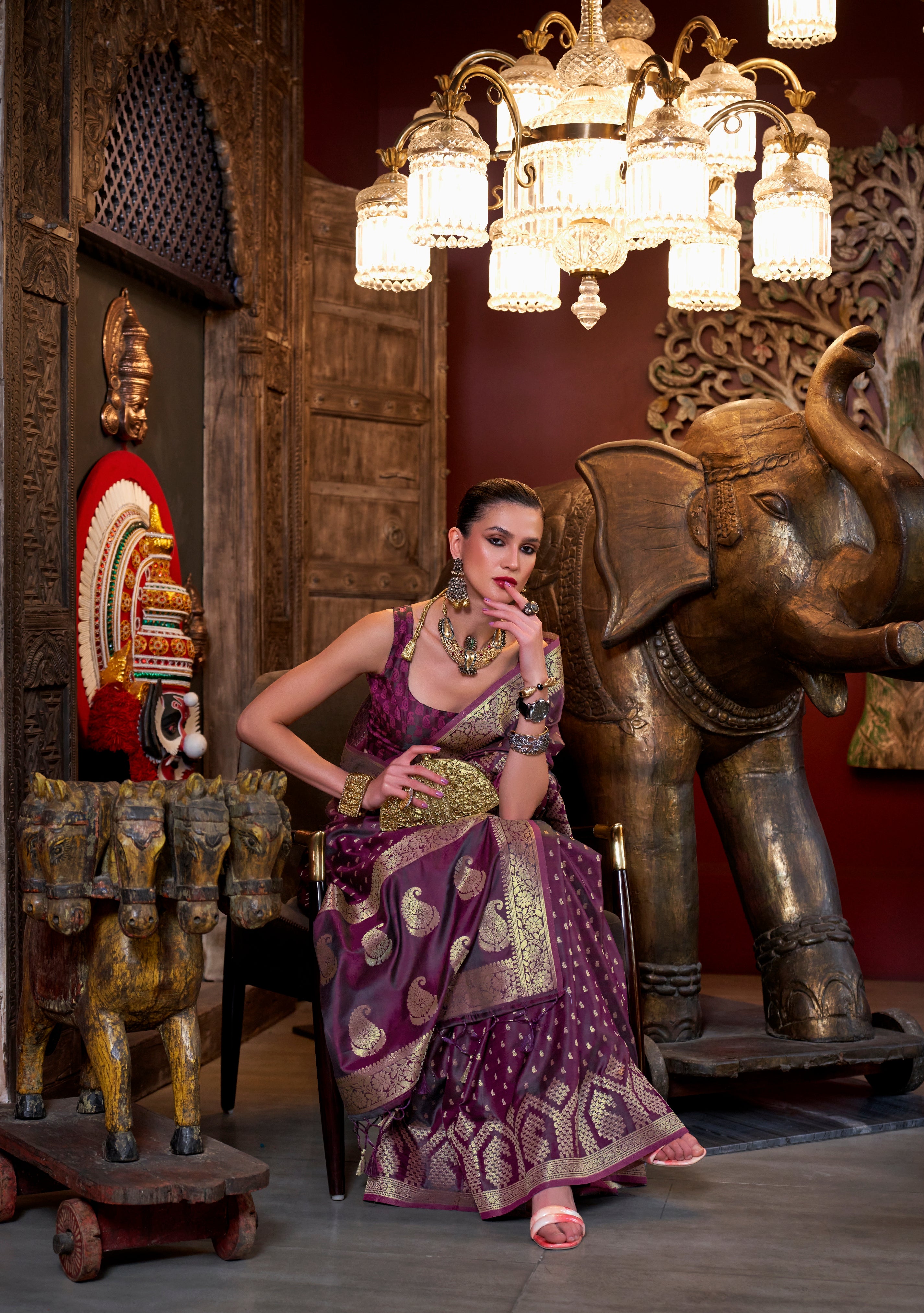 Beautiful Designer Wedding Wear Pure Satin Saree