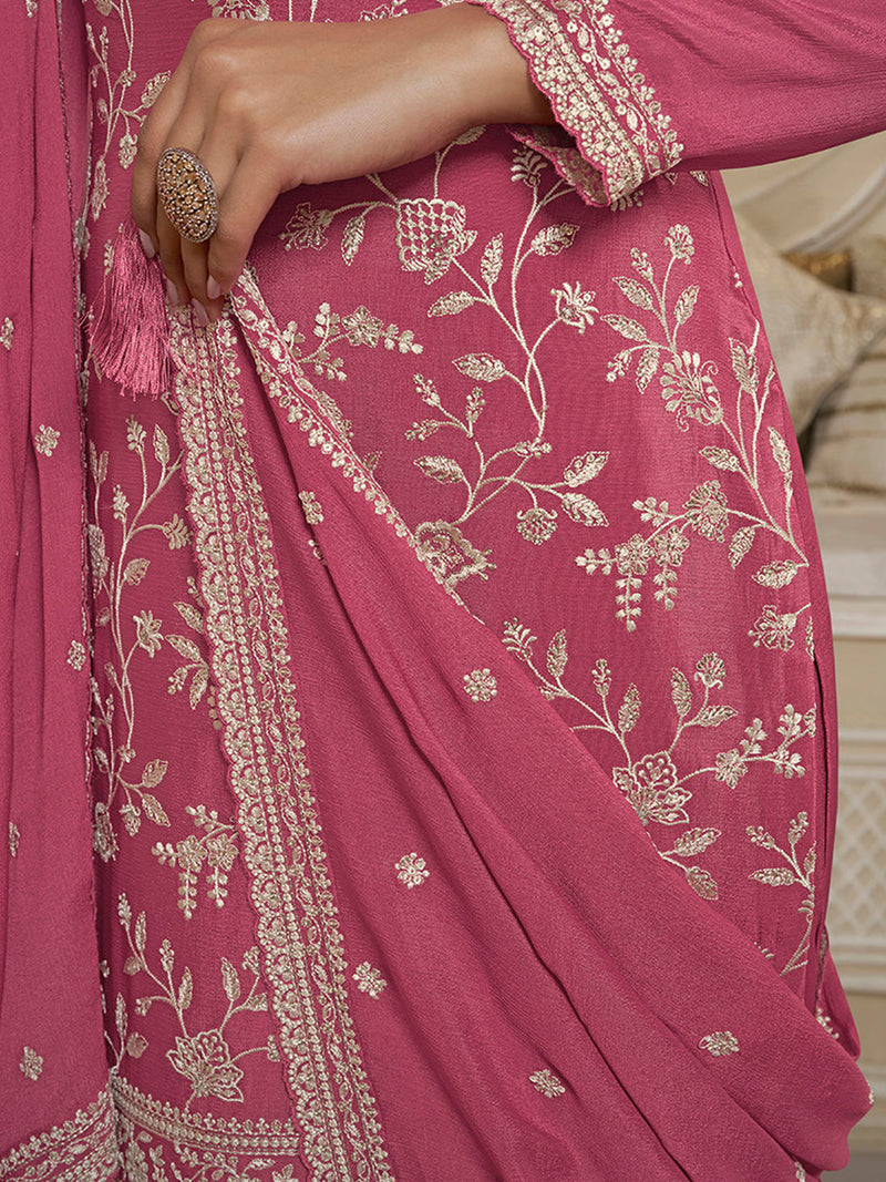 Traditional Indian Pink Sharara Set with Scalloped Dupatta