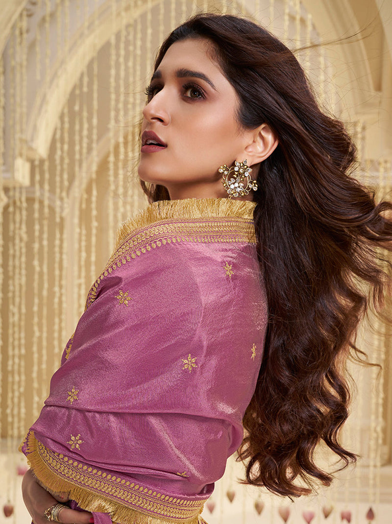 Lavender kurta sharara suit with gold motifs and fancy borders