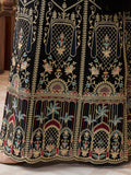 Festive black sharara suit with scalloped hem and multicolor detailing

