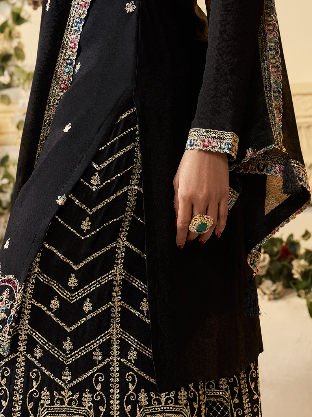 Indian wedding wear black sharara outfit

