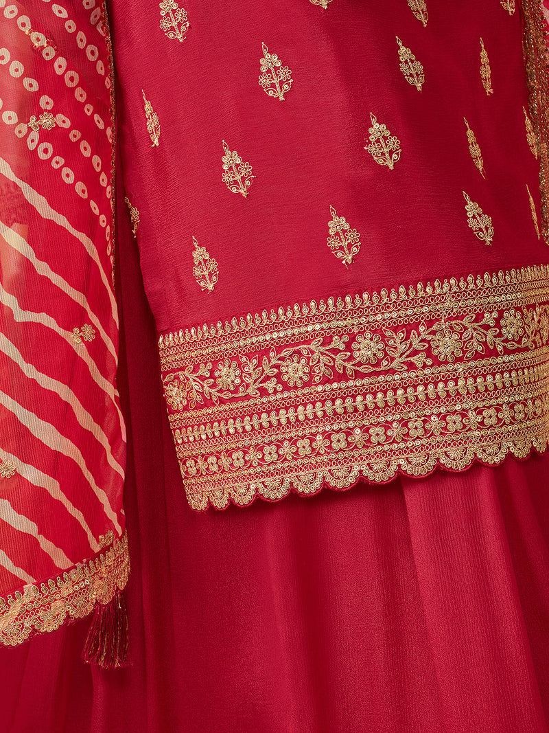 Designer red sharara suit with heavy embroidered border

