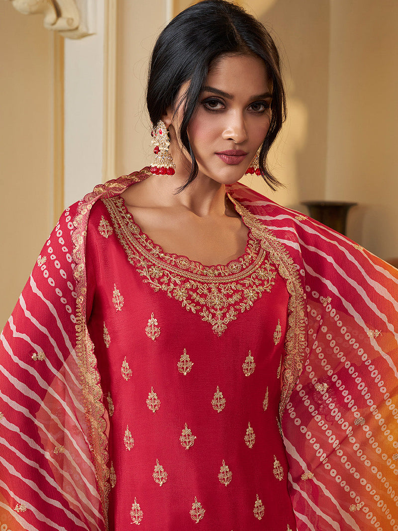 Wedding wear red sharara suit for women

