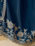 Teal Blue Chinon Sharara Suit with Heavy White Thread Work