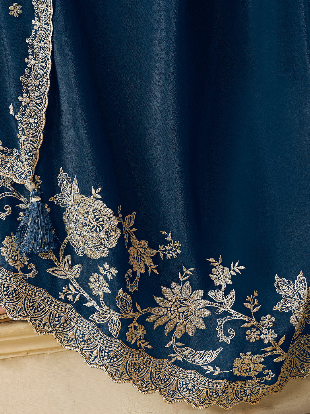 Teal Blue Chinon Sharara Suit with Heavy White Thread Work