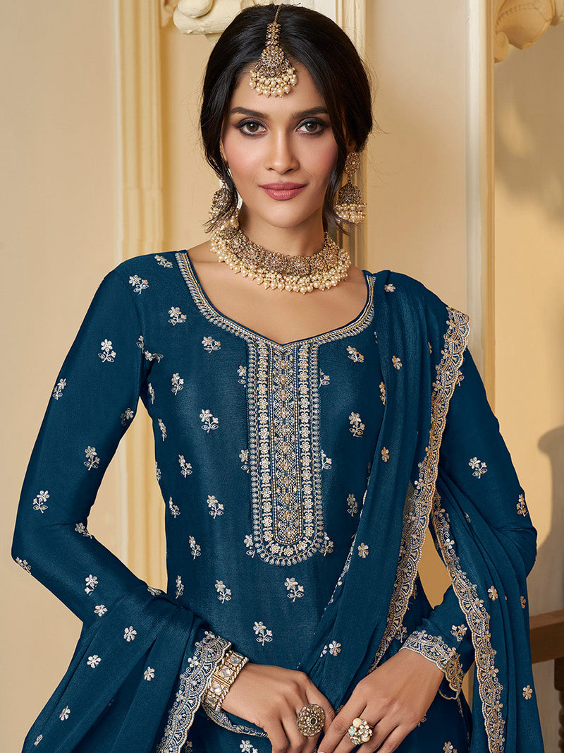 Designer chinon sharara suit for festive wear

