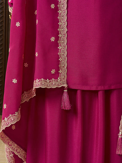 Rani Pink Sharara Suit with White Thread &amp; Sequin Embroidery