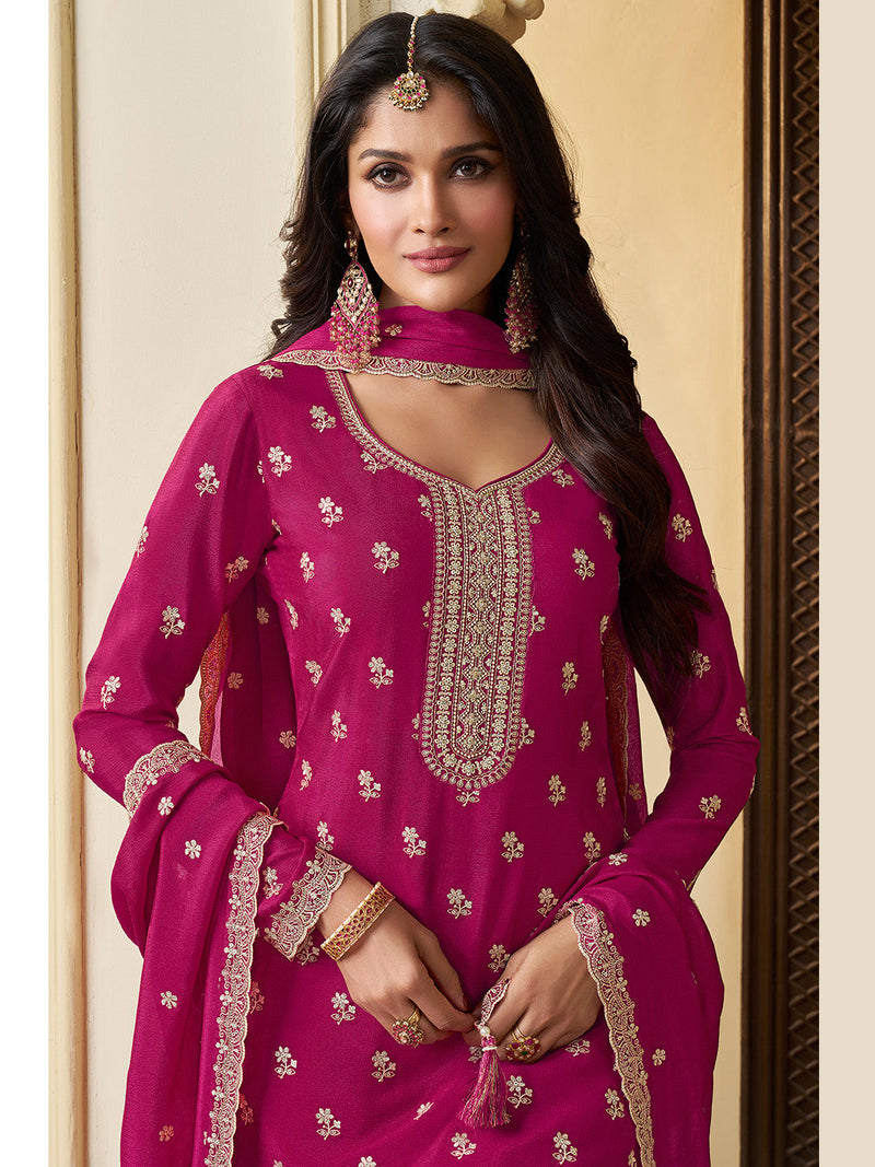 Designer Chinon sharara set with scalloped dupatta

