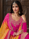 Festive wear rani pink Chinon sharara set for women

