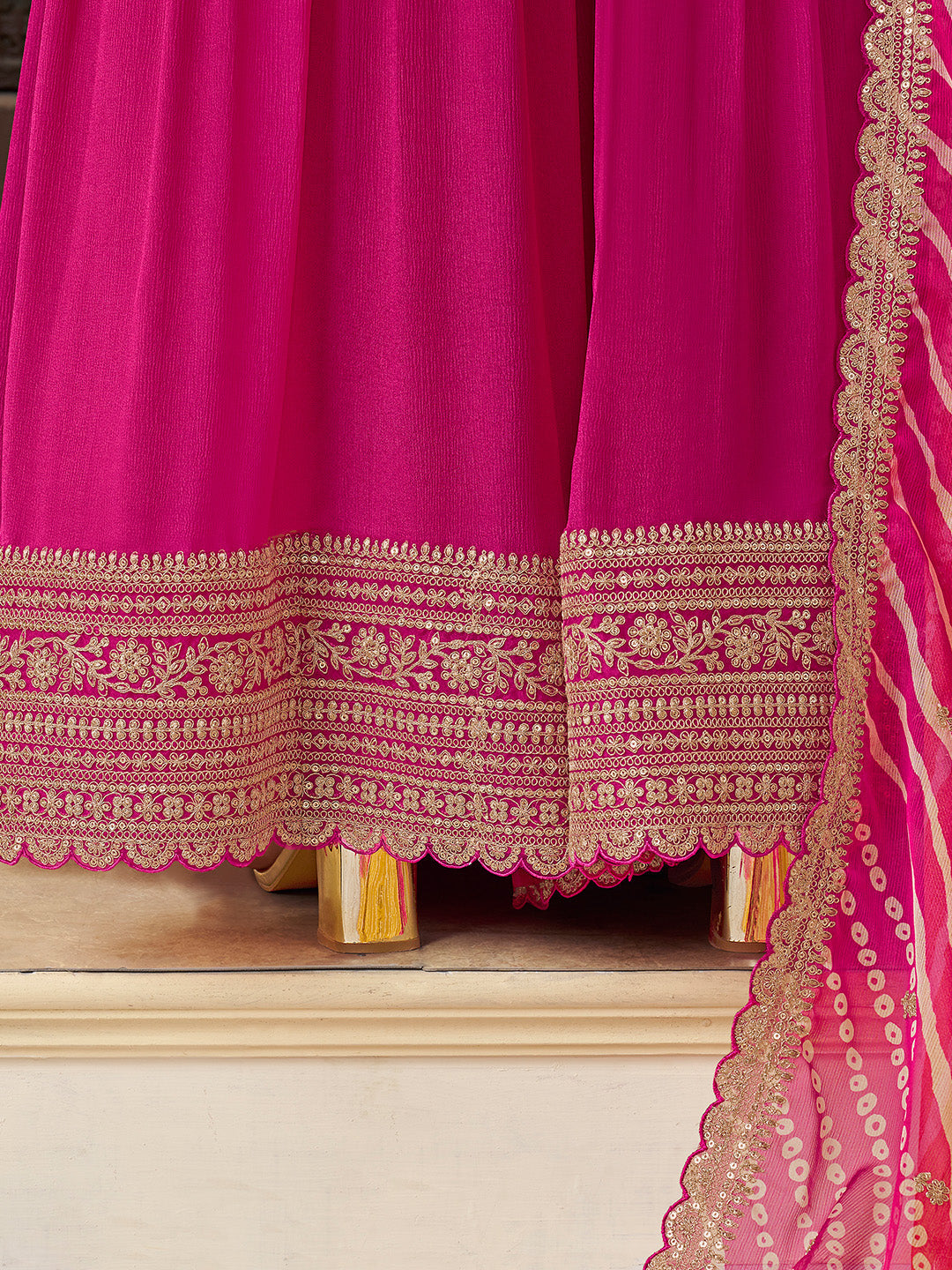Rani Pink Chinon Sharara Suit Set with Sequins Embroidery
