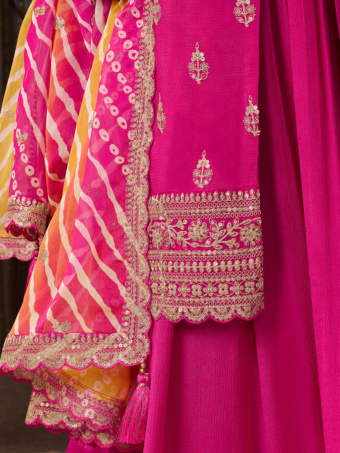 Rani pink embroidered suit set for party and festive occasions

