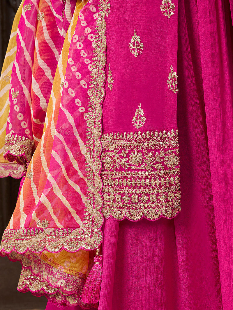 Rani pink embroidered suit set for party and festive occasions

