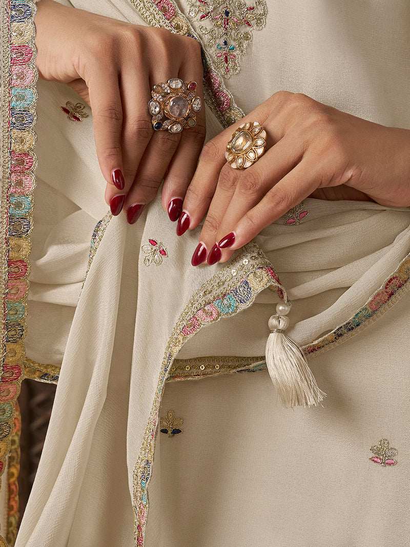 Festive cream sharara dress with sequin detailing

