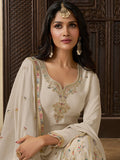 Designer cream ethnic outfit with embroidered sharara

