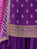 Purple Chinon Sharara Suit Set with Sequins Embroidery