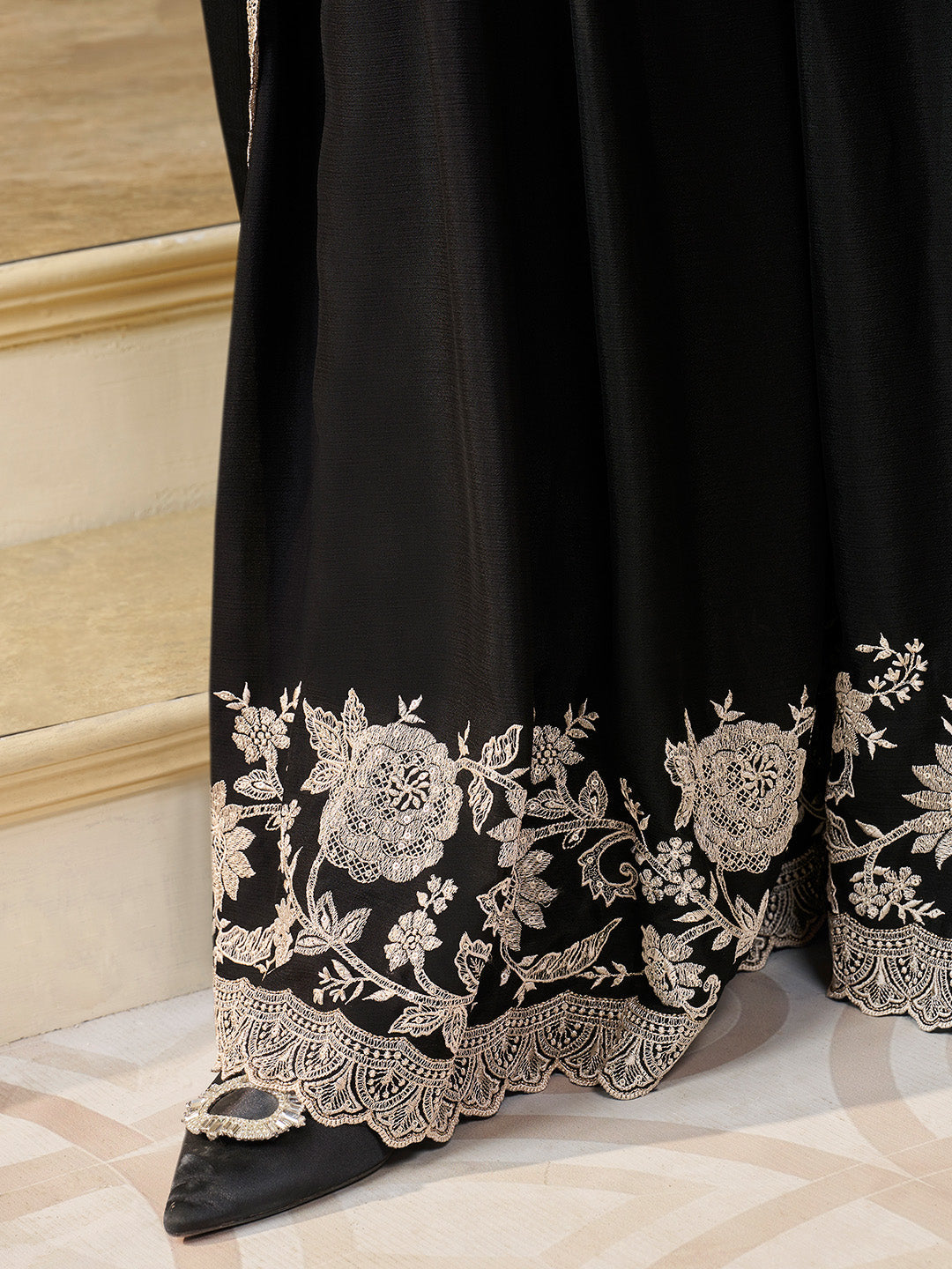 Black Sharara Suit with White Thread &amp; Sequin Embroidery
