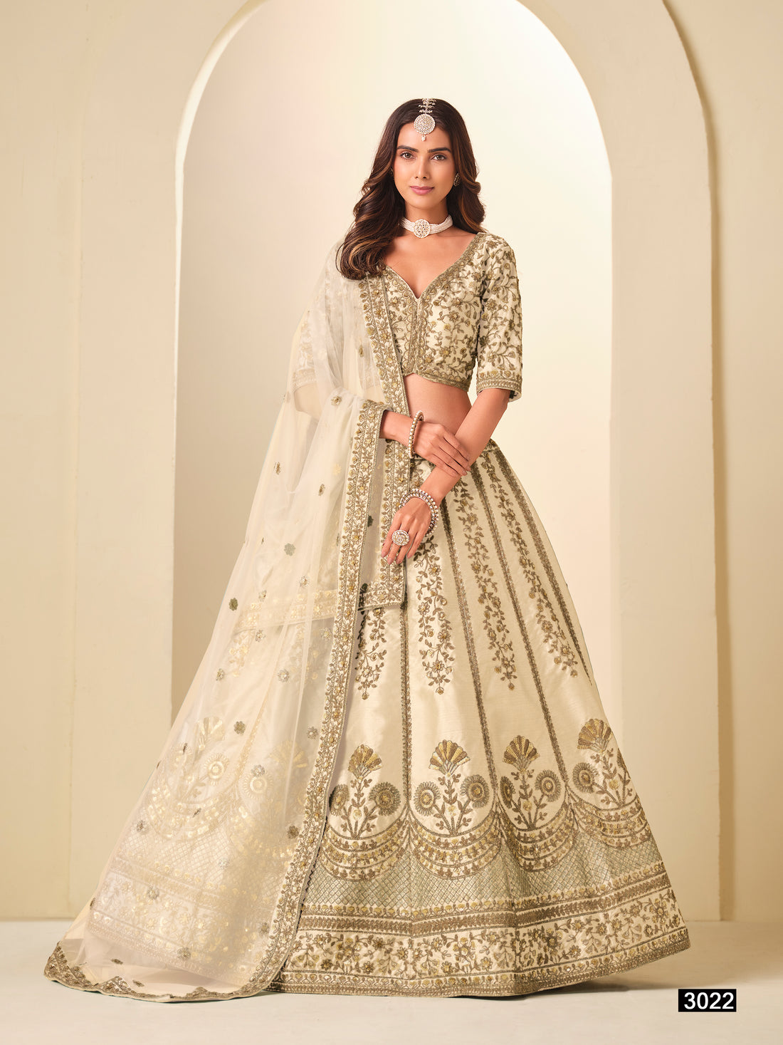White Pure Soft Art Silk Heavy Embroidery Work Bridal Lehenga 