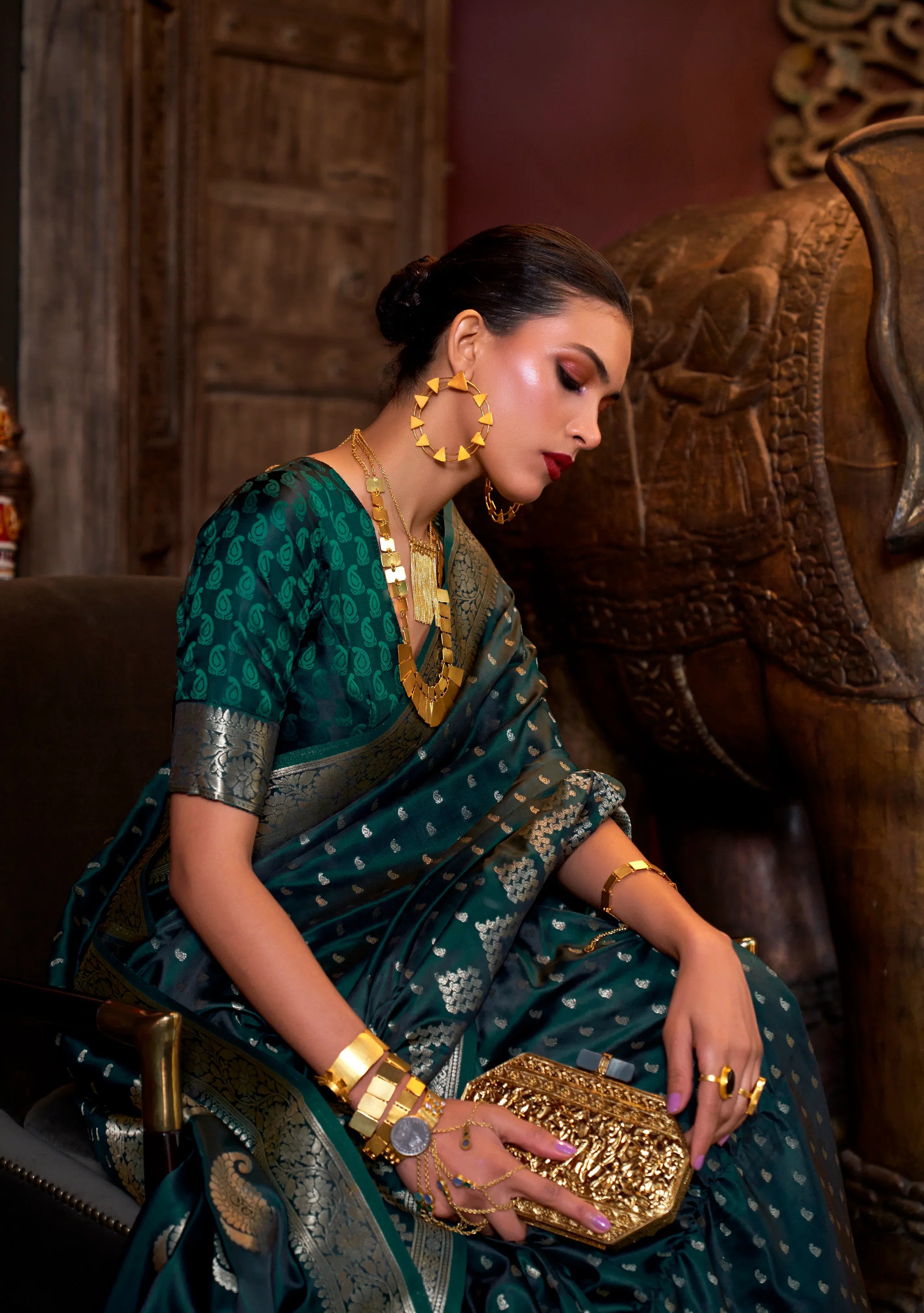 Beautiful Designer Wedding Wear Pure Satin Saree
